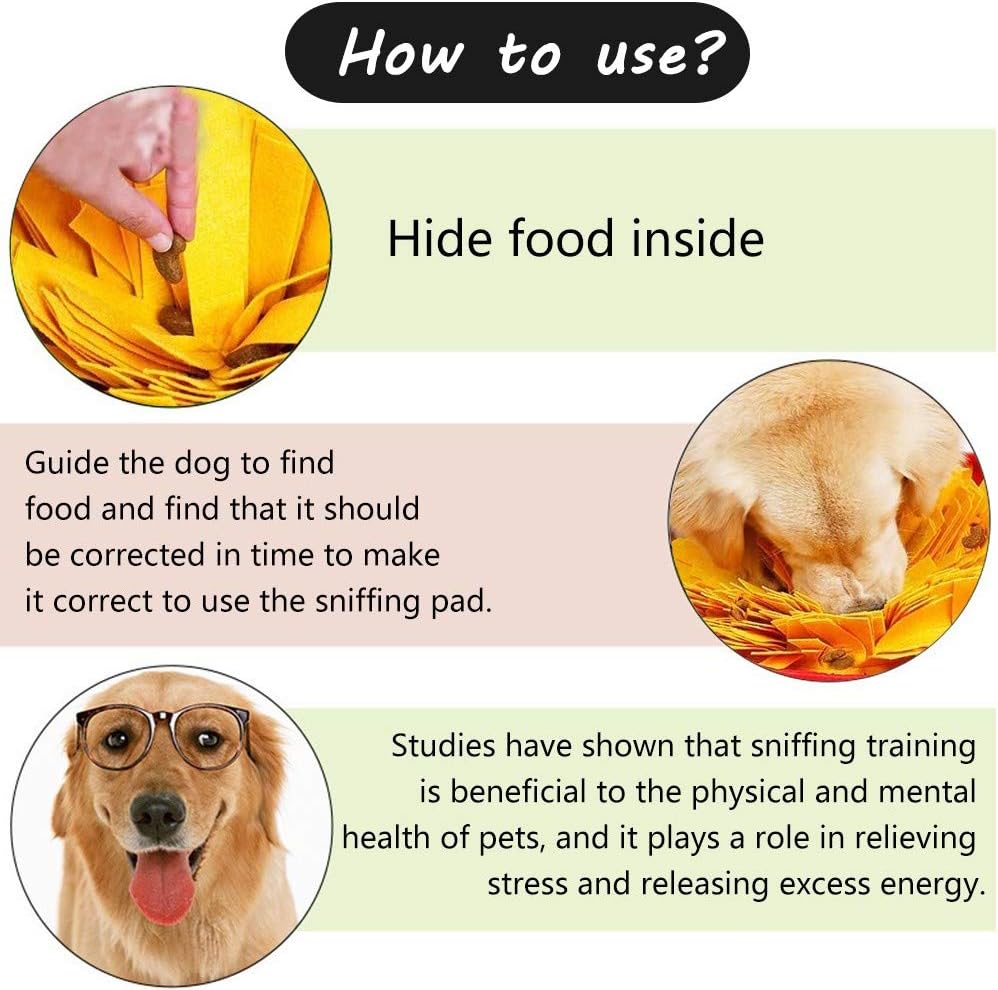 AWOOF Pet Snuffle Mat for Dogs, Interactive Feed Game for Boredom, Encourages Natural Foraging Skills for Cats Dogs Bowl Travel Use, Dog Treat Dispenser Indoor Outdoor Stress Relief (Yellow)