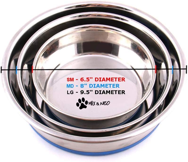 Heavy Non-Skid Stainless Steel Dog Bowls Pack by Max and Neo