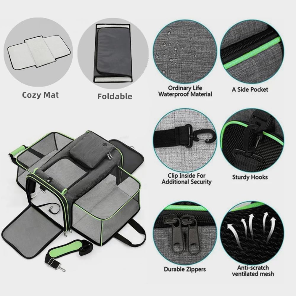 Expandable Travel Small Dog Cat Carrier(Large),Airline Approved Soft-Sided Pet Carrier with Removable Fleece Pad and Pockets for Cats/Puppy and Small Animals
