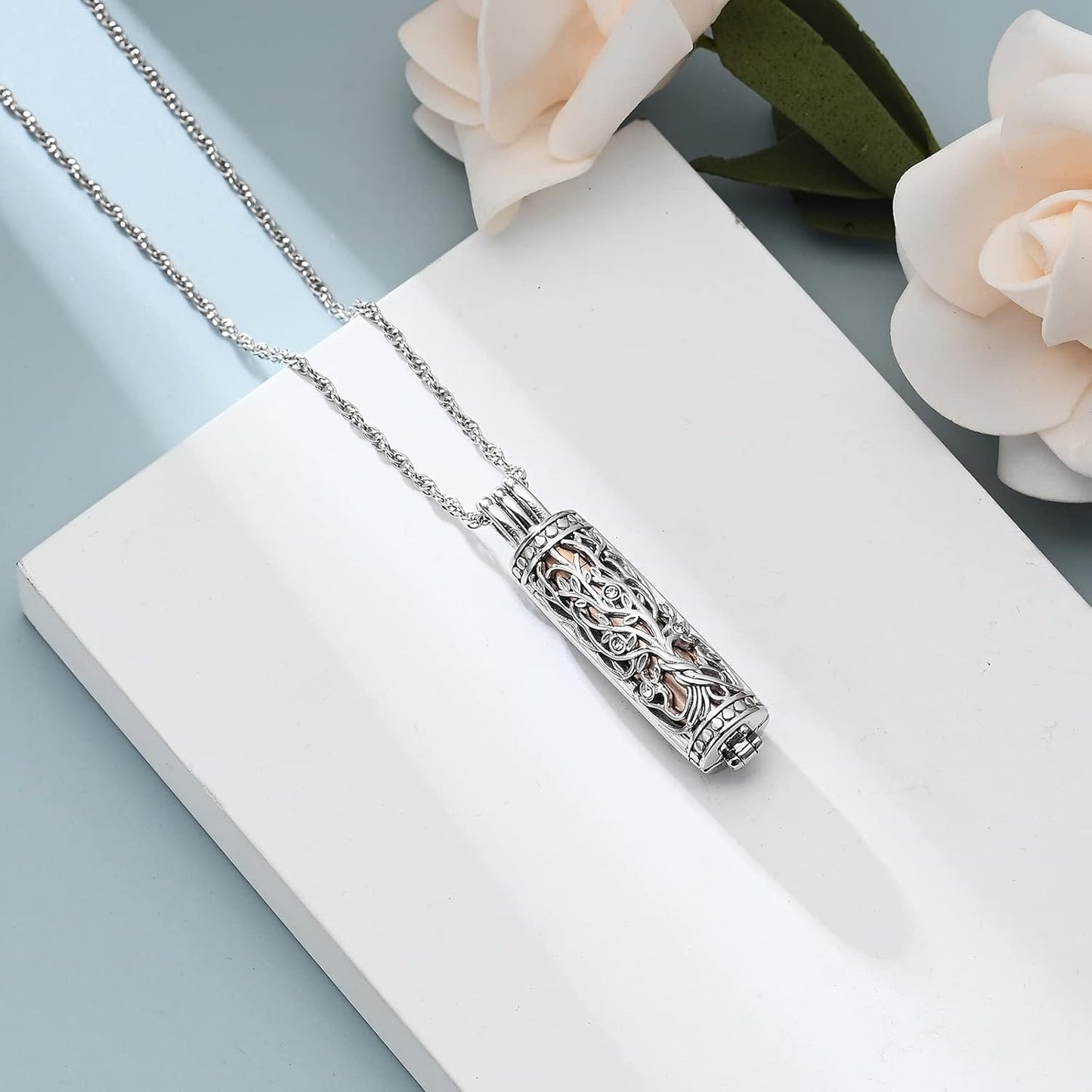 shajwo Cylinder Cremation Jewelry Tree of Life Urn Ashes Necklace for Women Men Vial Cremation Ash Pendant Loved One Memorial Jewelry