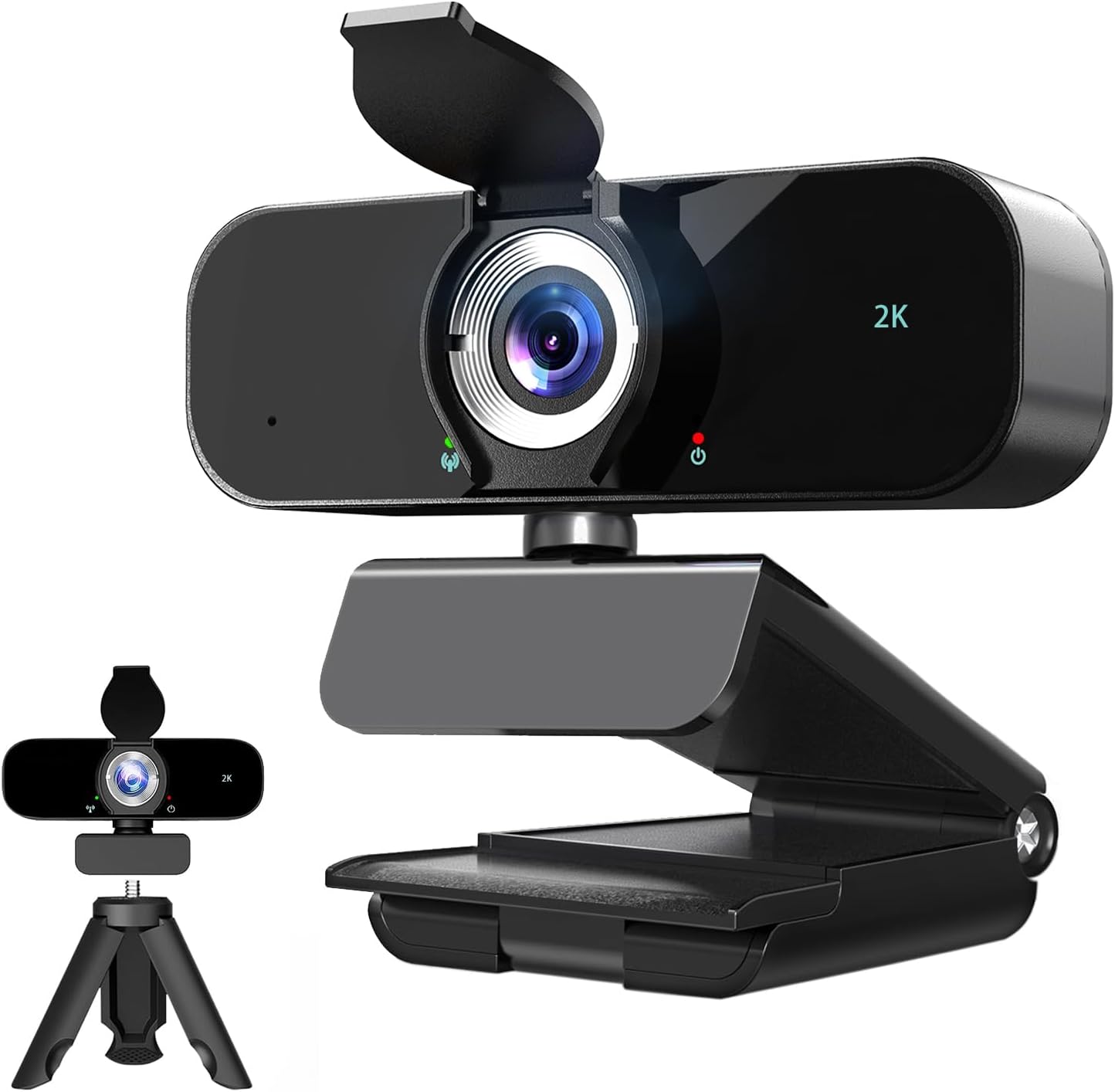 Full HD 2K External Video Camera for Computer/Laptop/Desktop/PC, Web Cam with Microphone, USB Plug&Play, Auto Low Light Correction, Privacy Cover, Tripod, Wide Angle for Meeting/Online Video/Zoom