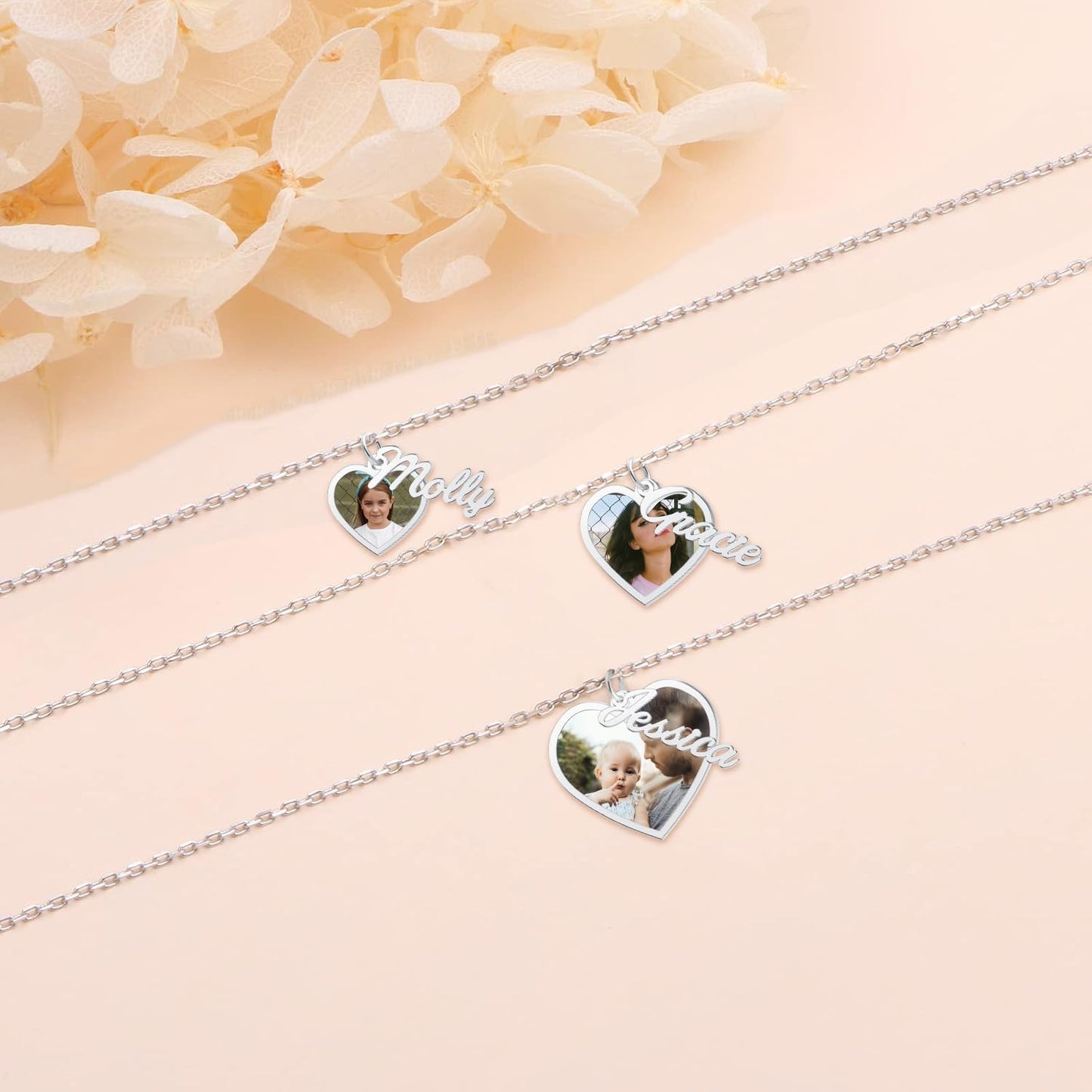 CharmSStory Personalized Photo Necklaces Custom Engraved Name Necklace Memory Keepsake Picture Necklace Pendant Customized Gifts for Women Men
