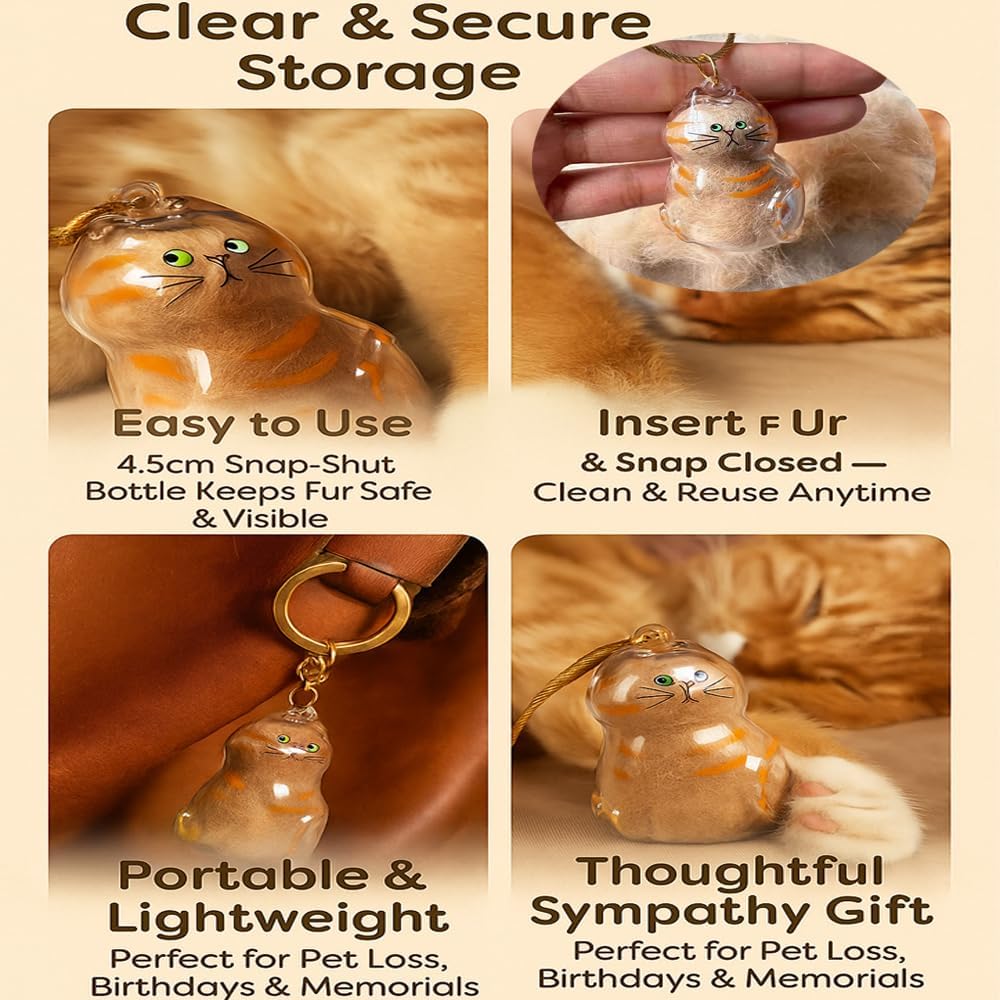 Cat Hair Storage Keychain – Memorial Gift for Pet Lovers, Transparent Cat Hair Storage Bottle Pendant