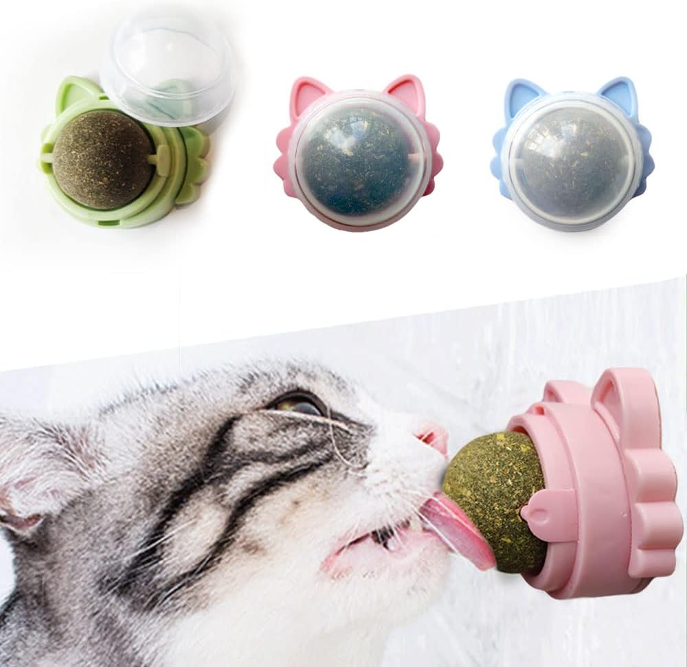 Oncpcare 3 Pack Rotatable Edible Catnip Balls for Cats Wall Cat Mints Ball Toys for Indoor Cats Cat Removal Hairball Toys Catnip Balls Treats for Kitten Kitty Playing Chewing