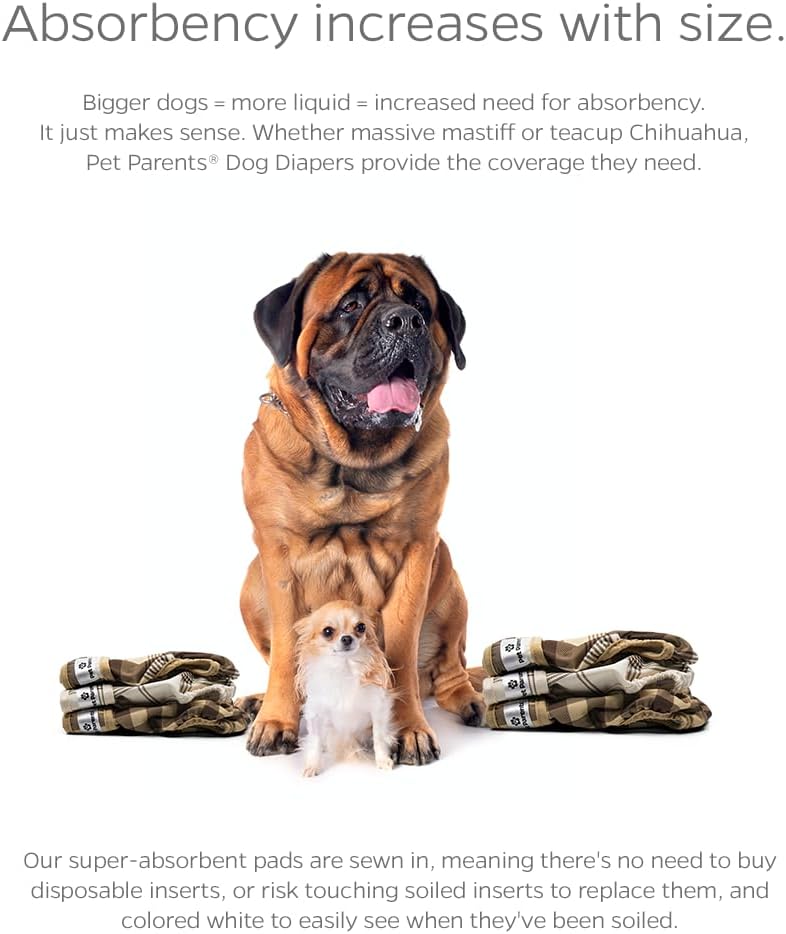 Pet Parents® Washable Dog Diapers (3pack) + Extendrs® of Durable Doggie Diapers, Premium Dog Diapers Female & Male (X-Small, Oxford)