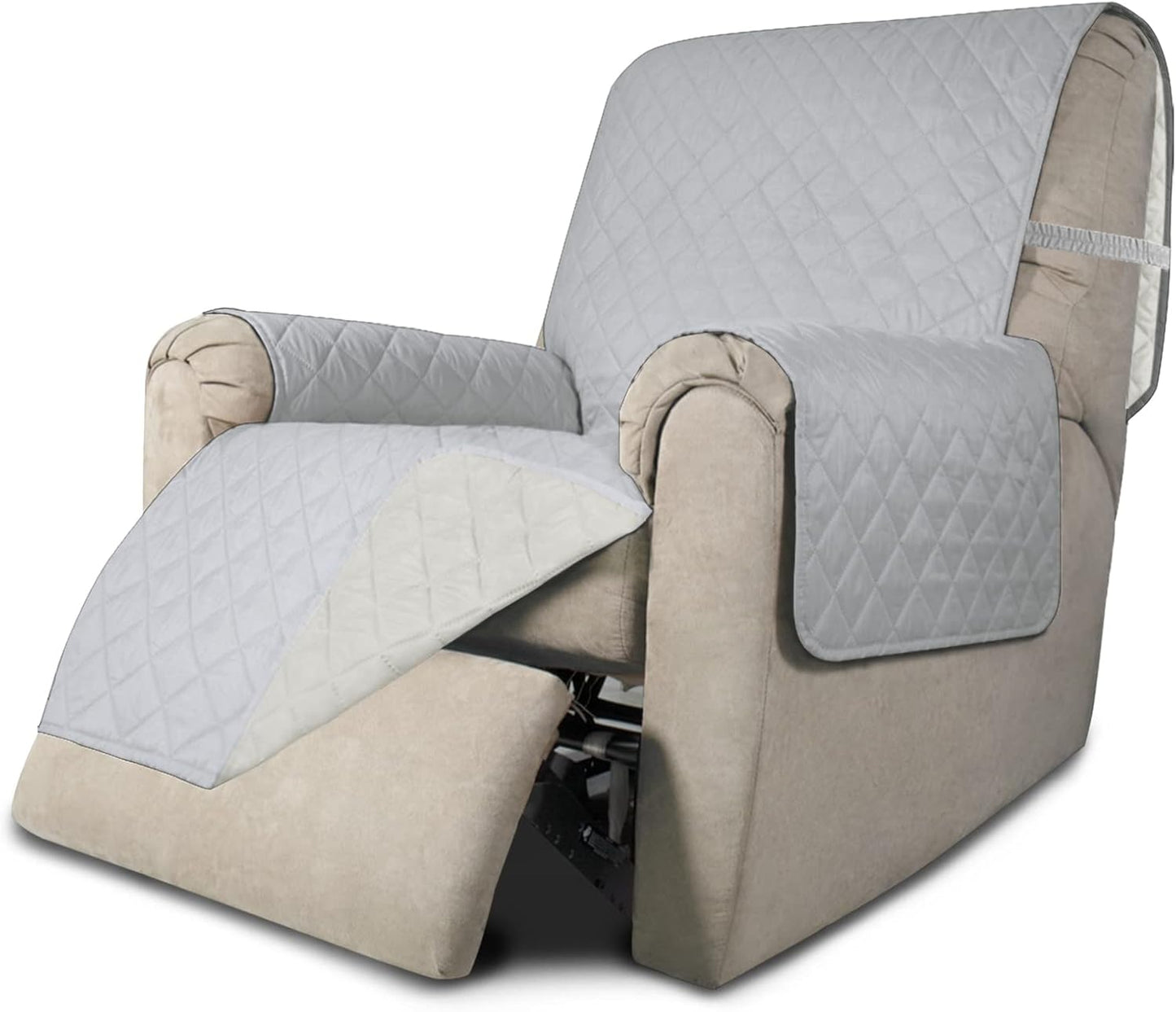 Easy-Going Recliner Chair Slipcover Reversible Sofa Cover Water Resistant Couch Cover Furniture Protector with Elastic Straps for Pets Dog (Recliner 22 inch, Light Gray/Ivory)
