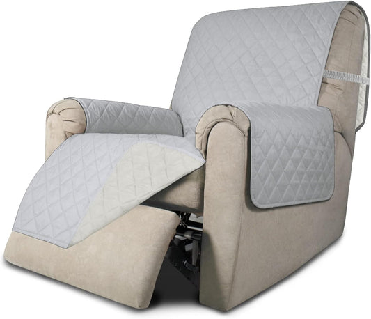 Easy-Going Recliner Chair Slipcover Reversible Sofa Cover Water Resistant Couch Cover Furniture Protector with Elastic Straps for Pets Dog (Recliner 22 inch, Light Gray/Ivory)