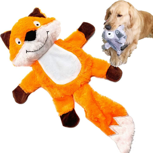 Jalousie 5 Pack Plush Toys Assortment Value Bundle Puppy Pet Mutt Squeak Toy for Medium Large Dogs (5 Pack Premium Corduroy) (1 Pack Large Plush Fox)