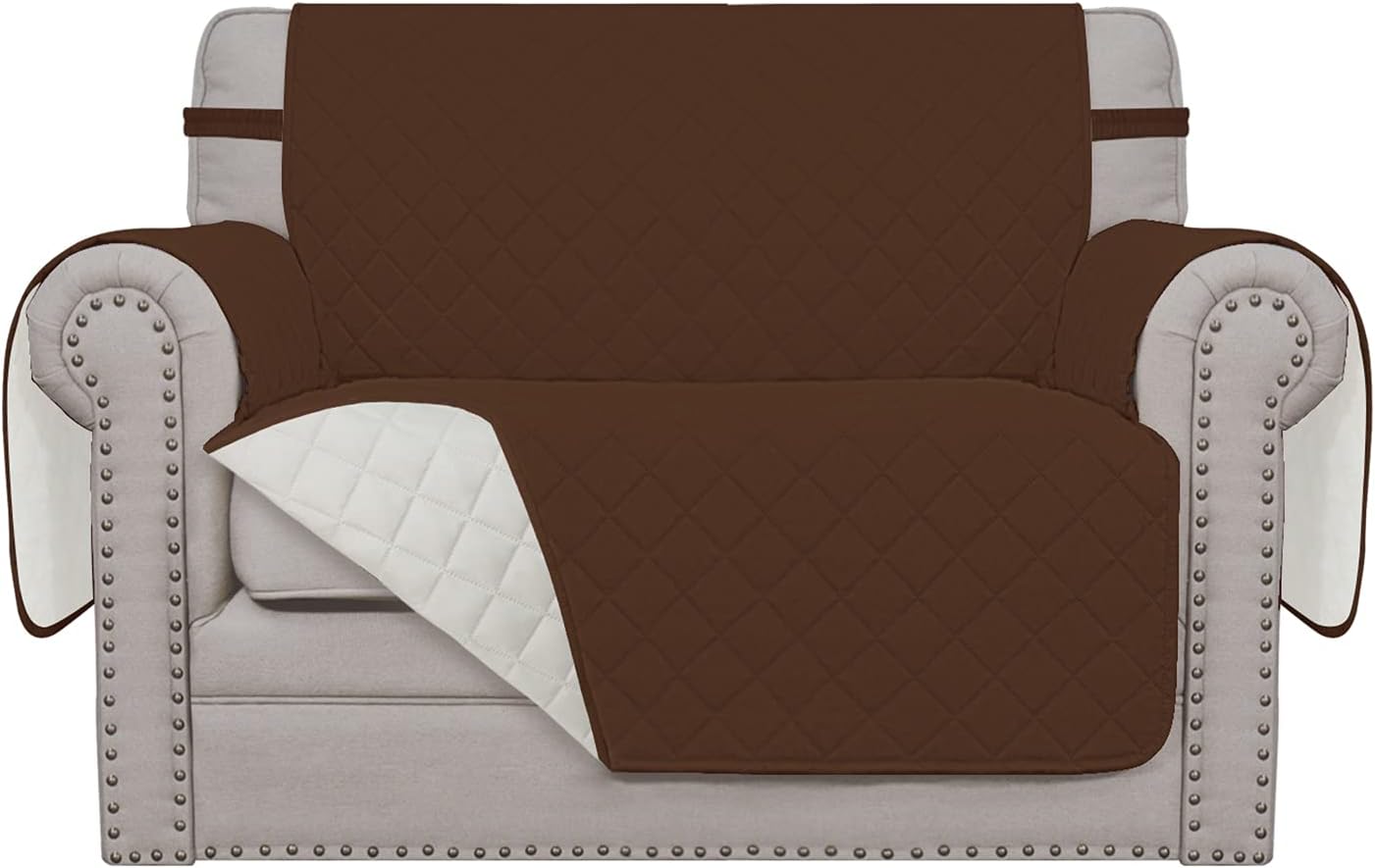 Easy-Going Oversized Chair Sofa Slipcover Reversible Sofa Cover Water Resistant Couch Cover Furniture Protector Cover with Elastic Straps for Pets Dog (Oversized Chair, Coffee/Ivory)