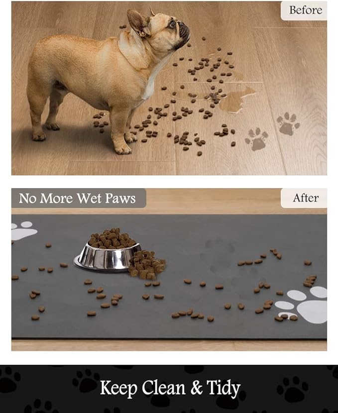 Pet Feeding Mat-Absorbent Dog Mat for Food and Water Bowl-No Stains Quick Dry Dispenser Mat-Dog Accessories Pet Supplies-Bowl for Messy Drinkers（Darkgrey,16"x24"