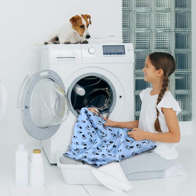 Comsmart Dog Blankets for Small Dogs, 6 Pack Puppy Blanket Cute Paw Print Pet Blanket for Dog, Puppy, Cat, Kitten, 39x31 inches, Blue