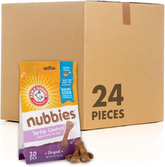 Arm & Hammer for Pets Nubbies Dental Treats for Dogs with Baking Soda & Calcium, Treat Chews Help Fight Bad Breath, Plaque & Tartar, Chicken Dog, Sm Size, 20 Pcs, 24pk (Packaging May Vary)