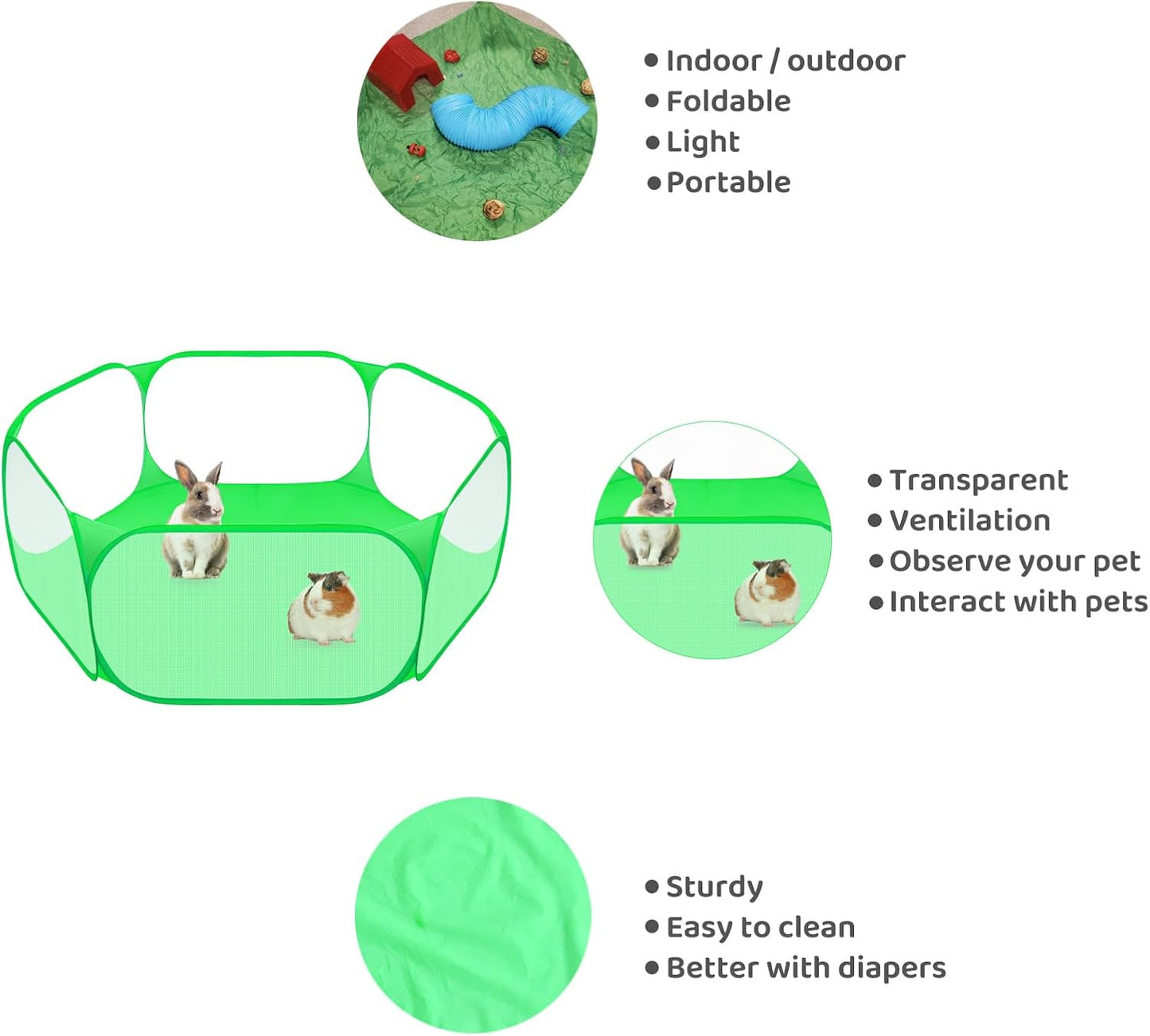Amakunft Small Animals C&C Cage Tent, Breathable & Transparent Pet Playpen Pop Open Outdoor/Indoor Exercise Fence, Portable Yard Fence for Guinea Pig, Rabbits, Hamster, Chinchillas and Hedgehogs