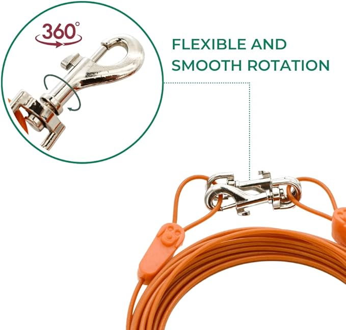 IntelliLeash12FT Tie-Out Cables for Dogs - Strong, Safe, and Durable Dog Tie-Outs for Small Dogs up to 10 Pounds - Weather and Wear Resistant Galvanized Aircraft Cable for Outside Use