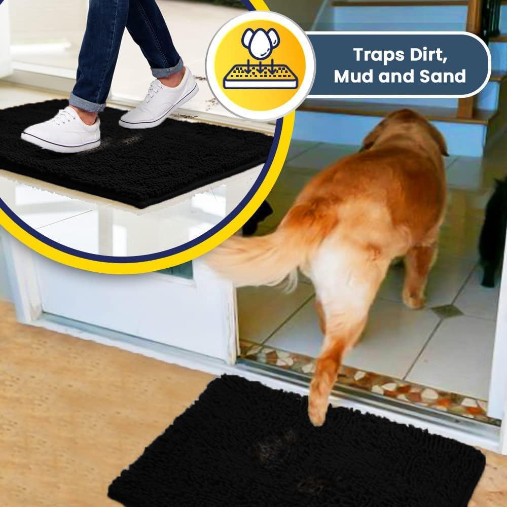 Muddy Mat® Original Dog Door Mat for Muddy Paws, Super Absorbent Microfiber, Non-Slip Washable Pet Rug, Quick Dry Chenille Entryway Carpet, Machine Washable Indoor Outdoor mat, Black 24"x96"