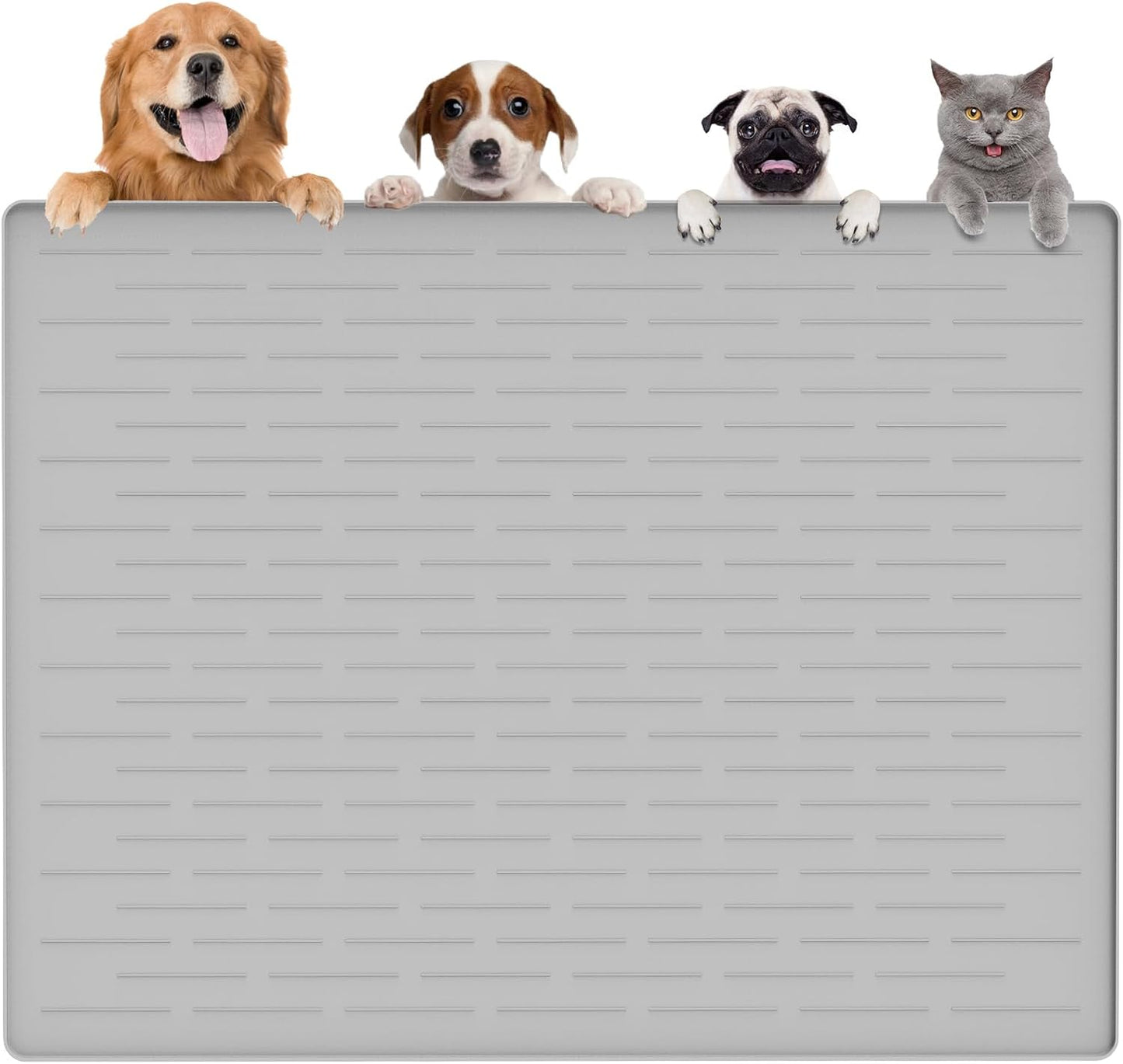 Largest Dog Food Mat, 48"x32" Silicone Dog and Cat Mat for Food and Water Bowls, Thinken Waterproof Non-Slip XXXL Pet Feeding Mat for Floors (Grayish White)