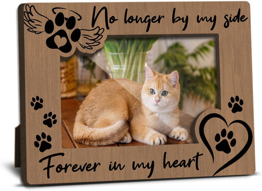 Cat Memorial Photo Frames Dog and Cat Loss Remembrance Gift Sympathy Keepsake for Pet Lovers Condolence Present for Pet Owner No Longer by my Side Forever in my Heart Picture Frames 4x6 Photo - YY005