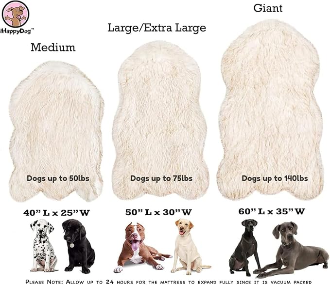 IHAPPYDOG Luxury Faux Fur Orthopedic Dog Bed, Memory Foam Dog Bed for Small, Medium, Large and XL Pets, Fluffy Pet Bed with Waterproof and Washable Cover (Brown, 60"x35")