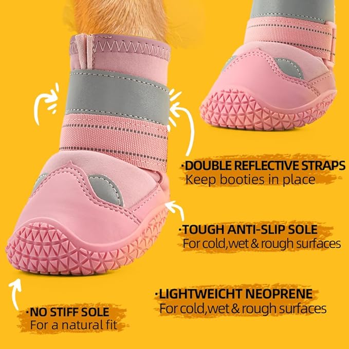 Dog Shoes for Small Dogs, Dog Boots & Paw Protectors for Hardwood Floors, Outdoor Dog Booties for Hot Pavement Winter Snow Hiking, Waterproof Dog Shoes with Reflective Strips Size 2