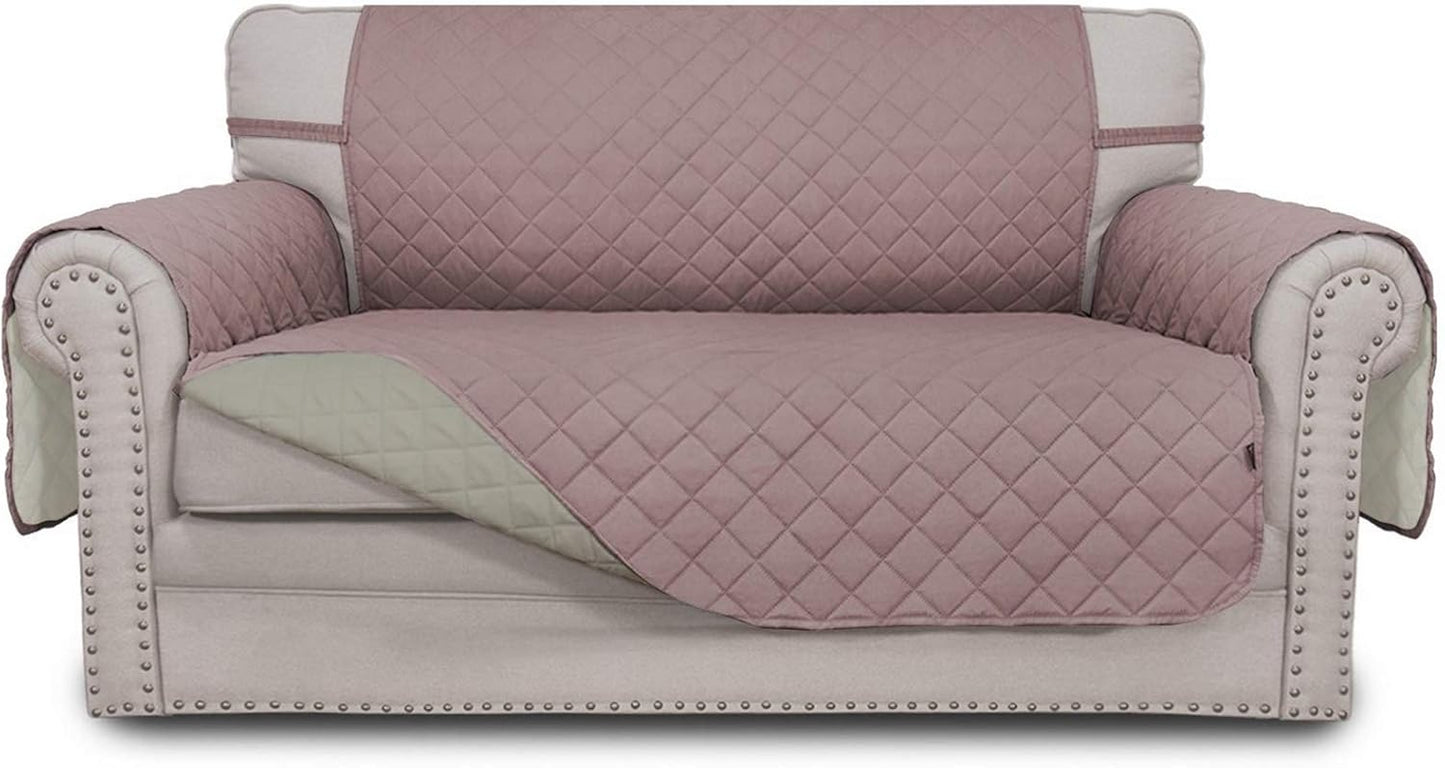 Easy-Going Reversible Loveseat Couch Cover for 2 Cushion Couch Sofa Cover for Dogs Water Resistant Furniture Protector with Foam Sticks Elastic Straps for Pet (Loveseat, Pink/Beige)