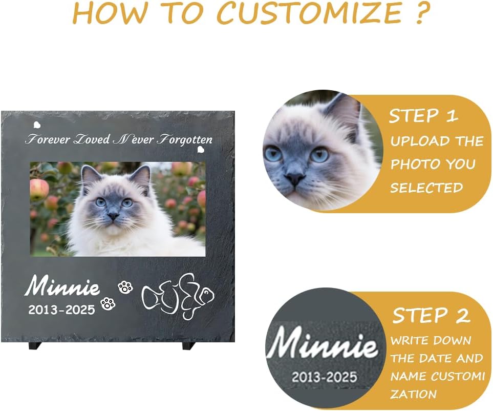 Custom Pet Memorial Stone - Personalized Cat Grave Marker with Name & Photo - Sympathy Gifts for Loss of Beloved Pet - Cemetery Decor - Rainbow Bridge Memorial for Cats (Style J)