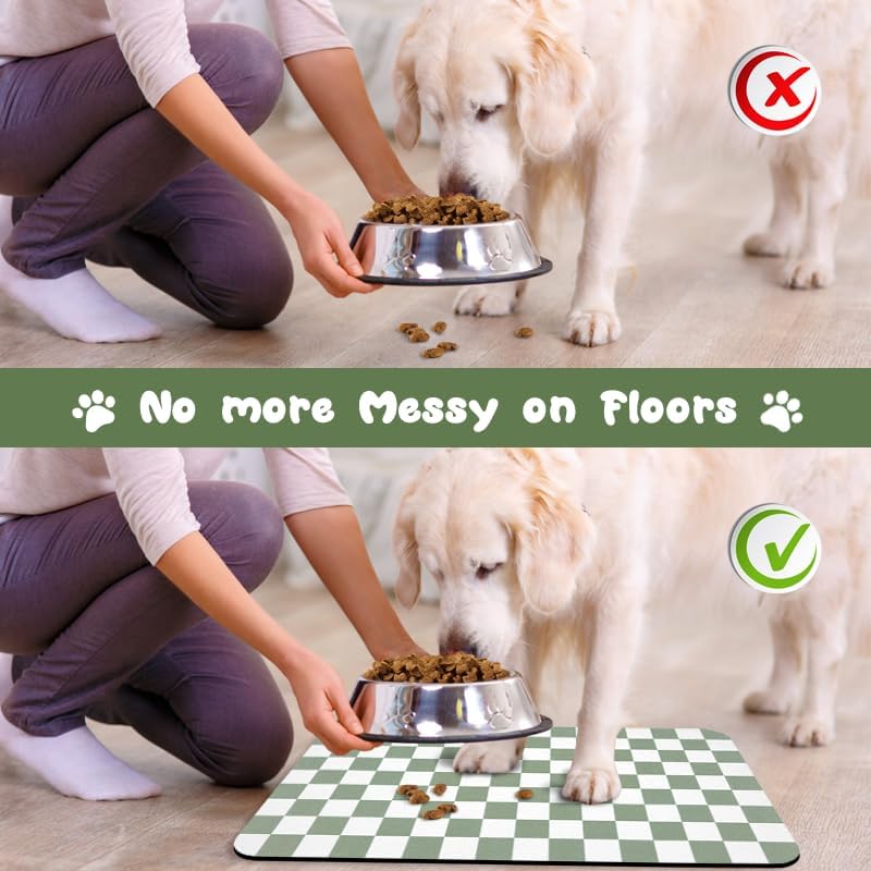 Dog Food Mats for Floors Waterproof, Pet Water Bowl Mats Pet Feeding Absorbent Placemats Plaid 17 * 30 inch