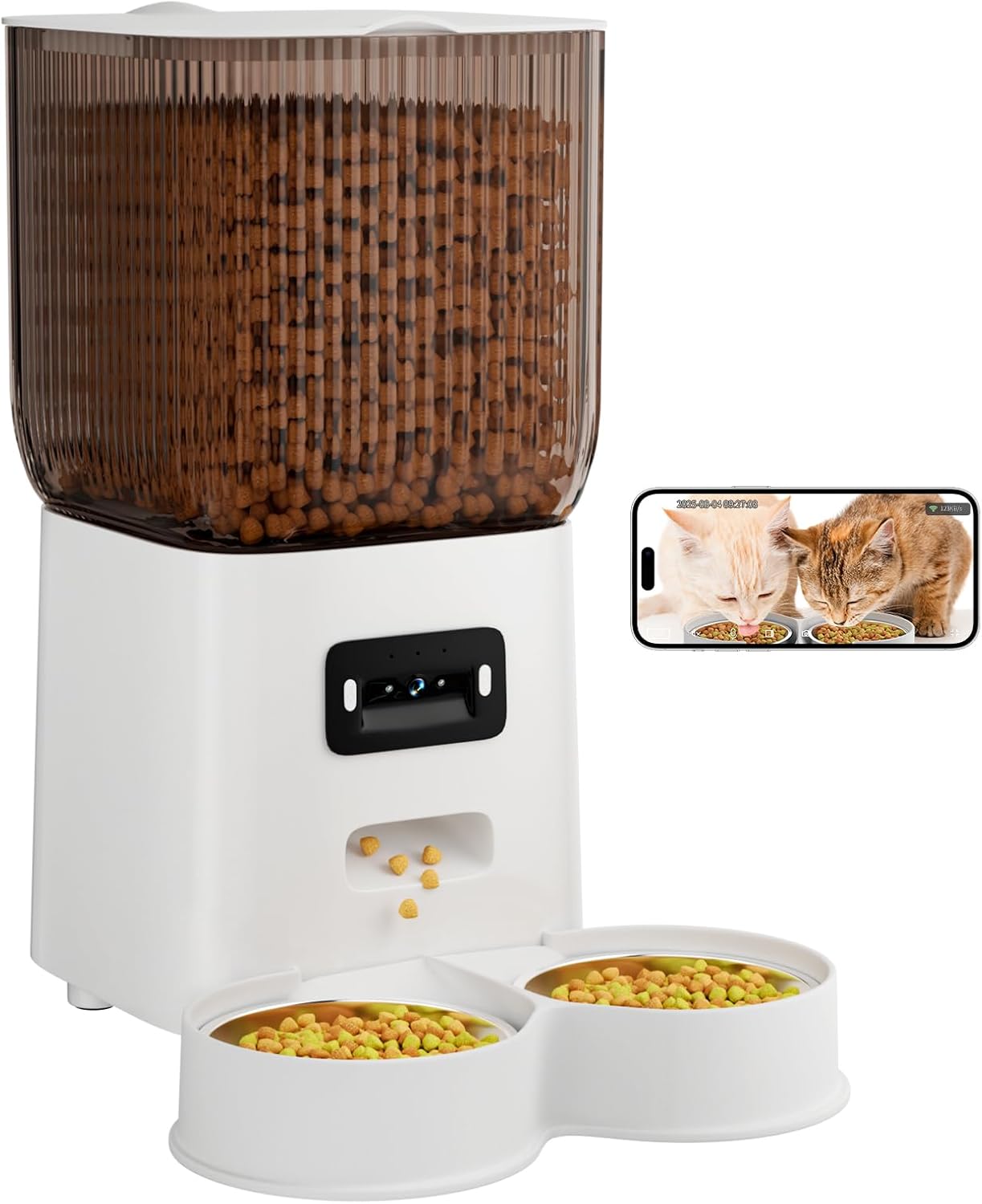 Cat Feeder with Camera, 5L Auto Dog Feeder with Dual Power Supply Pet Feeder for Easy Clean, Cat Food Dispenser for Multiple Pet Detachable (Camera)