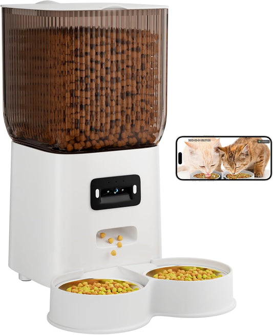 Cat Feeder with Camera, 5L Auto Dog Feeder with Dual Power Supply Pet Feeder for Easy Clean, Cat Food Dispenser for Multiple Pet Detachable (Camera)