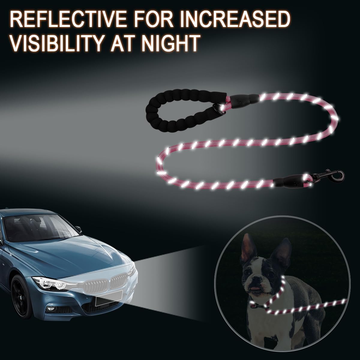 BARKBAY Dog Leashes for Large Dogs Heavy Duty Dog Leash 4/5/6 FT with Comfortable Padded Handle and Highly Reflective Threads for Medium Large Dogs Walking Training Running (4FT-1/2'',Pink)