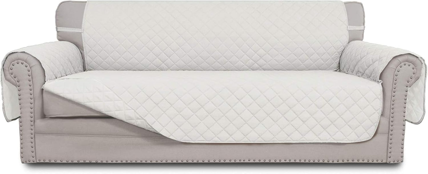 Easy-Going Reversible Oversized Couch Cover for 3 Cushion Couch Sofa Cover for Dogs Water Resistant Furniture Protector Cover with Foam Sticks for Pet (Oversized Sofa, Ivory/Ivory)