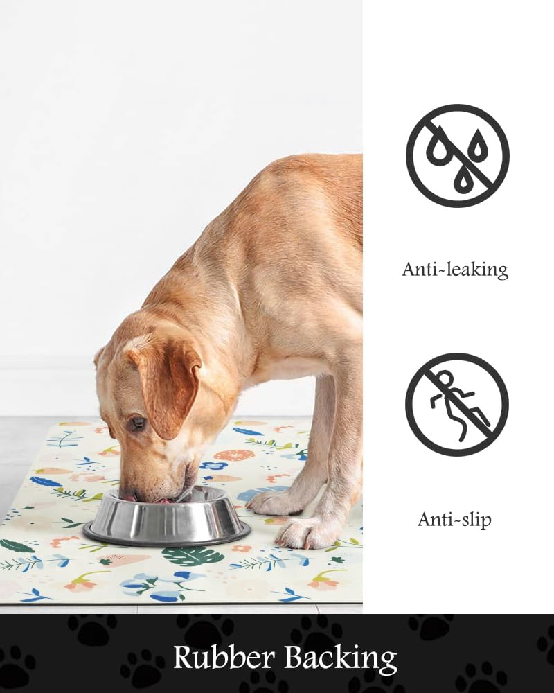 Pet Feeding Mat-Absorbent Dog Mat for Food and Water Bowl-No Stains Quick Dry Water Dispenser Mat-Dog Accessories Pet Supplies-Bowl for Messy Drinkers（LIGHTFLOWERS,23"x34"