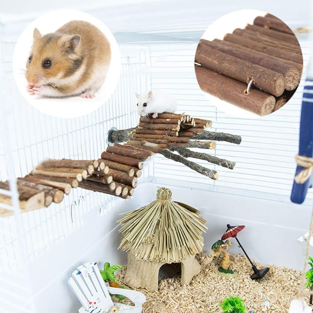 PINVNBY 2 PCS Hamster Toys, Wooden Hamster Ladder Bridge Tunnel Hide, Guinea Pigs Cage Accessories Natural Hideout for Small Animals Chinchillas Guinea Pigs Mouse Rat Ferret Rodents
