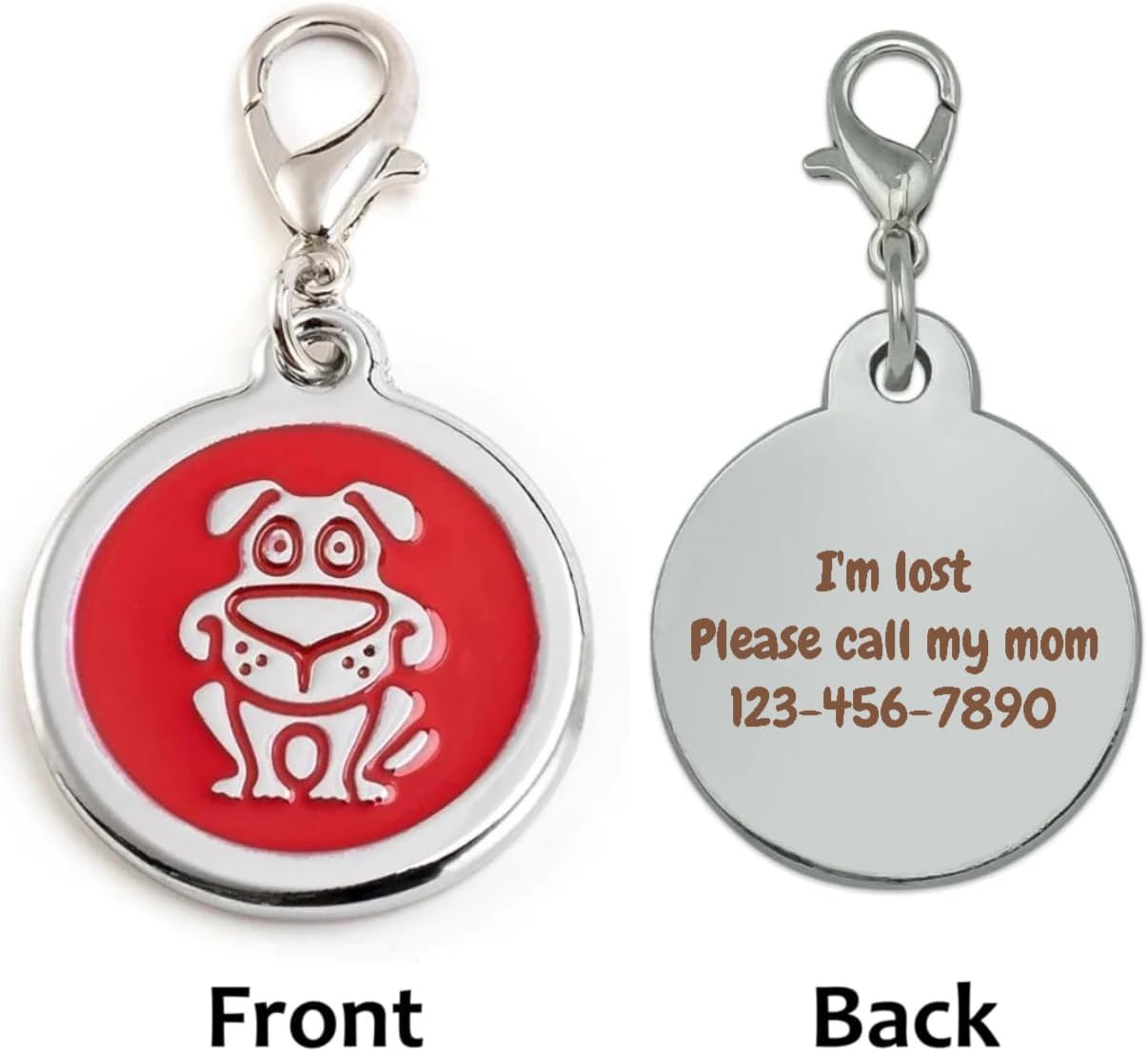 Personalized Funky Dog Design Pet ID Tags with Quick Tag Clip - Happy pet ID Tags, Puppy Name tag, Custom Laser Engraved pet Tags (Dog-Round-Small: Red)