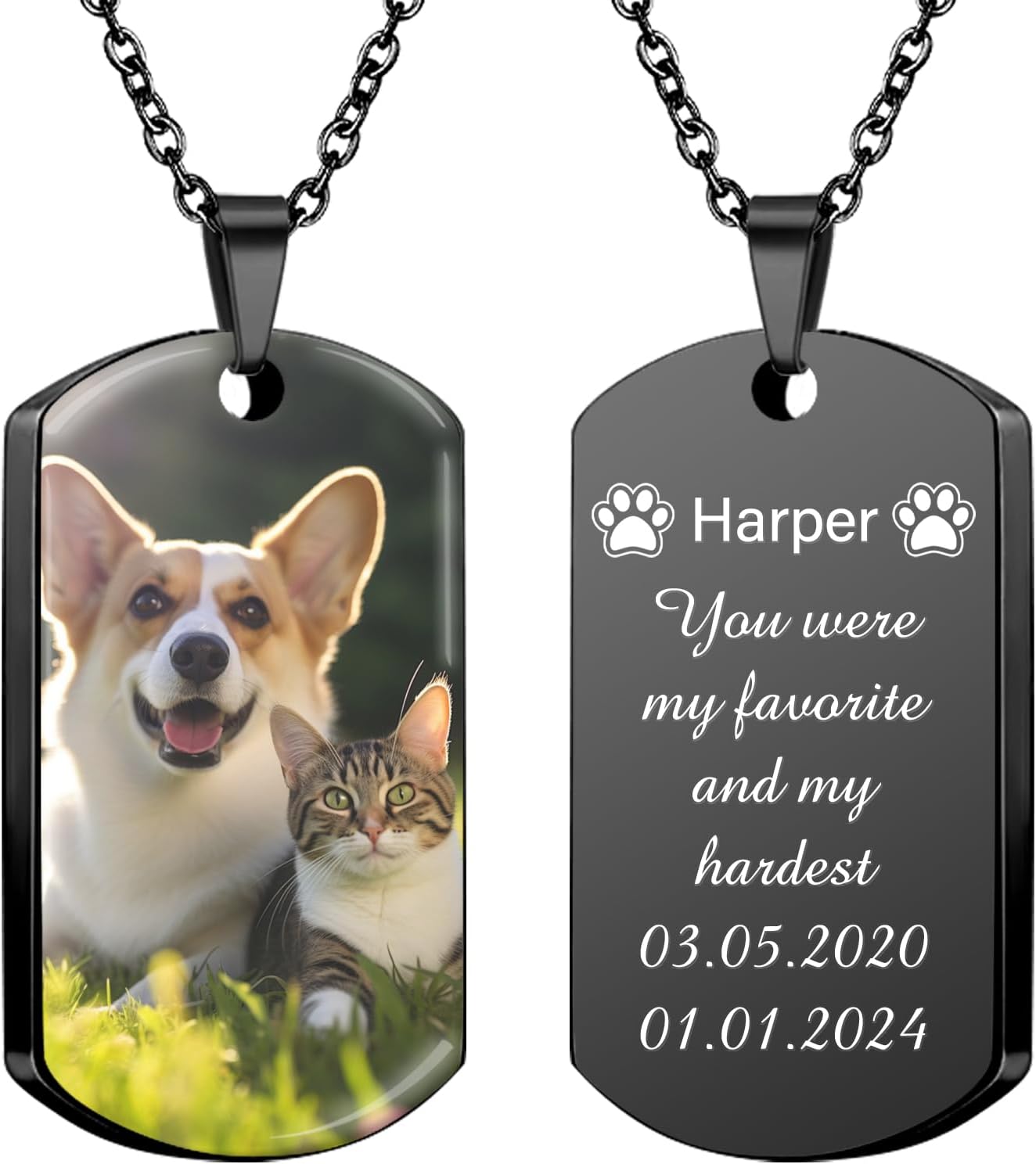 HJX Custom Dog Urn Necklaces for Ashes - Personalized Pet Cremation Jewelry for Ashes,Double-Sided Custom with Text Picture Memorial Gift for Pet Dogs Cats Ashes Necklace (Rectangle)