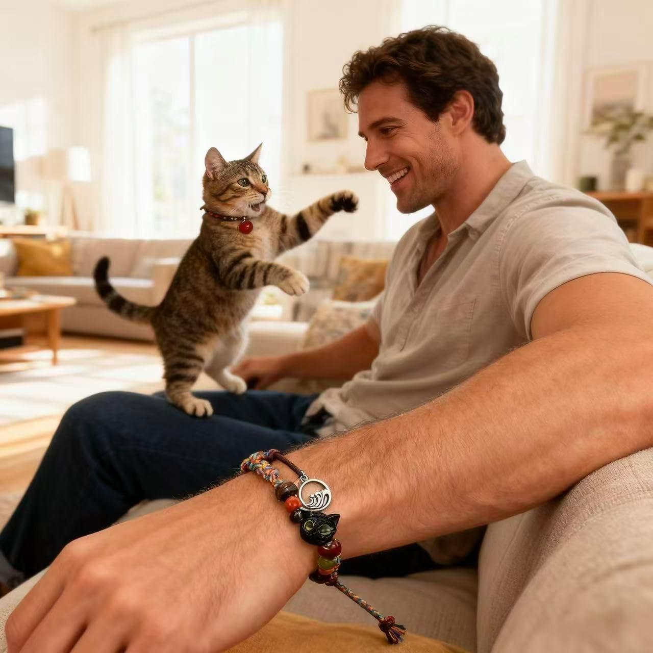 LINGYUAN 2 PCS Pet Memorial Gifts for Cats, Rainbow Bridge Bracelet for Beloved Cat Loss of Pet Remembrance Gifts