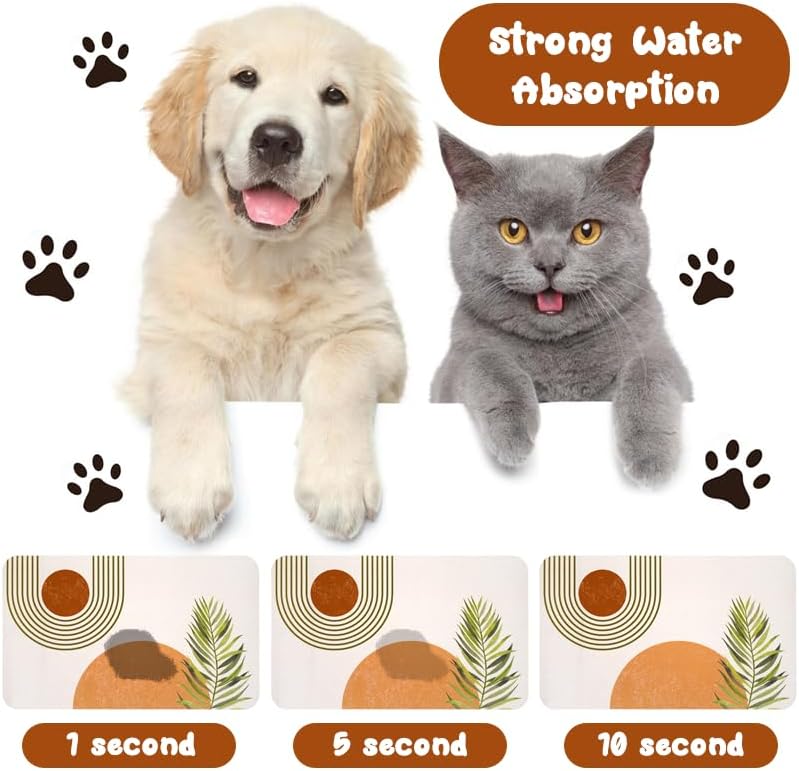 Dog Food Mats for Floors Waterproof, Cat Water Bowl Mats Pet Feeding Absorbent Placemats Bohemia 16 * 24 inch