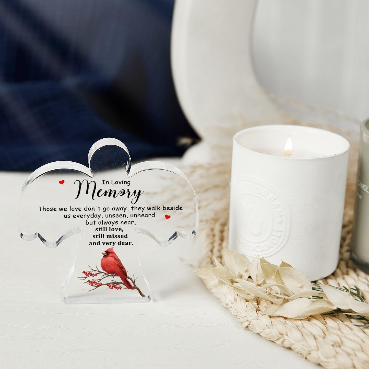 Memorial Cardinals Gift, Angel Acrylic Bereavement Memorial Sign Decor, Condolences Remembrance Grief Gift for Loss of Mother Mom Father Dad, Memory Sign for Home Living Room Desk Centerpiece Decor