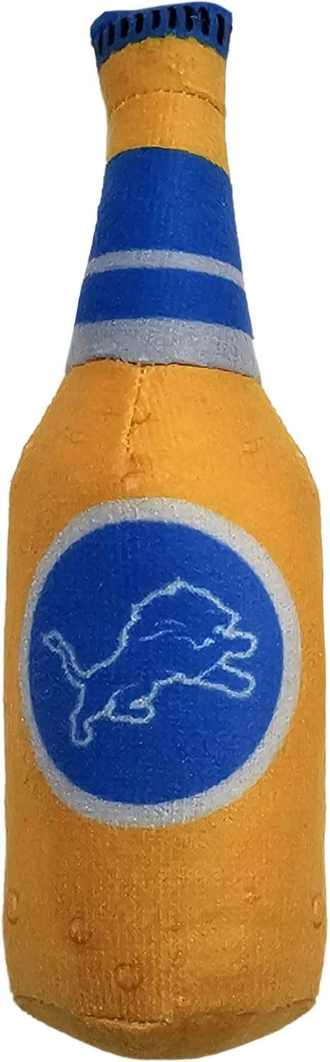 Best Plush CAT Toy - NFL Detroit Lions Complete Set of 3 Piece Cat Toys Filled with Fresh Catnip. Includes: 1 Helmet Cat Toy, 1 Football Cat Toy with Feathers & 1 Beer Bottle. Beautiful Team Logos