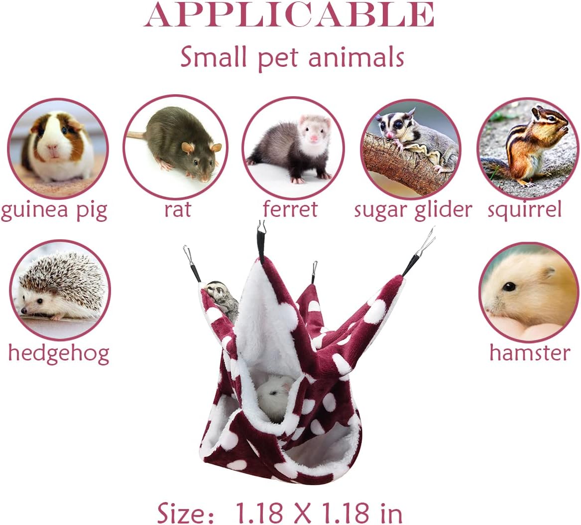 LEFTSTARER Rat Ferret Sugar Glider Cage Hammock Bedding Small Pet Cage Accessories Toy Triple-Layer Hammock Bedding for Hamster Guinea Pig Sugar Glider Rat Ferret Chinchilla Playing Sleeping(Red)