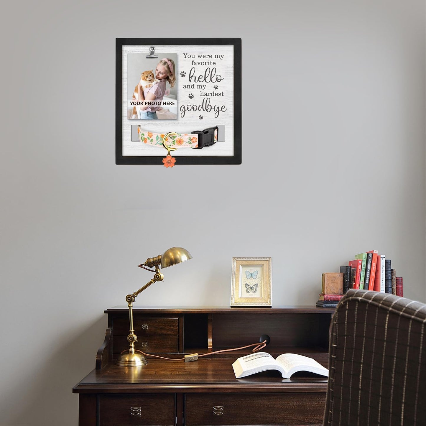 Dog Memorial Picture Frame, Pet Loss Gift,Memorial Sympathy Gifts for Loss of Dog,Wooden Pet Memorial Frame with Collar Holder Personalized Keepsake Sympathy Loss of Cat, My Hardest Goodbye