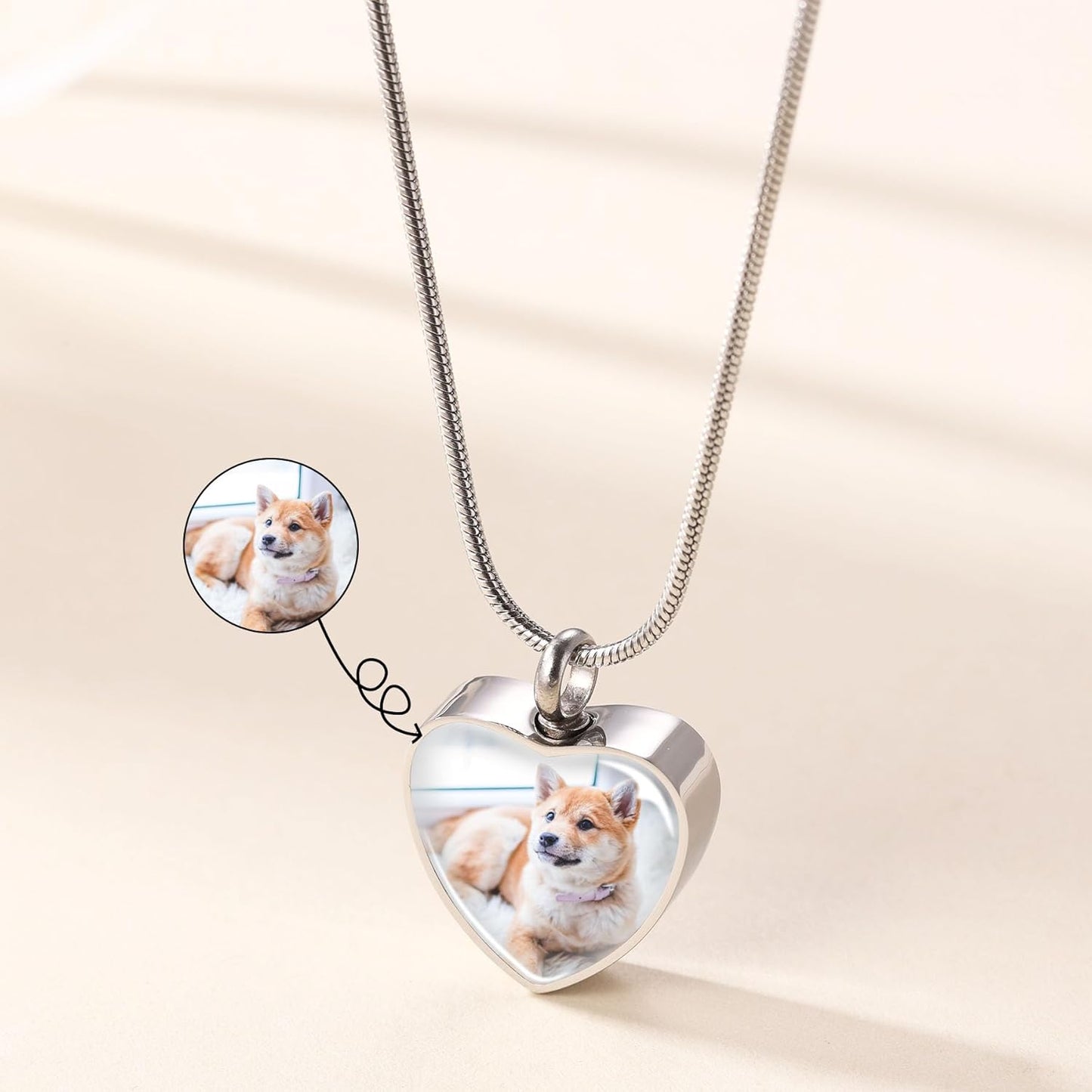 MeMeDIY Personalized Heart Paw Print Ashes Urn Pendant Necklace Custom Name/Photo/Date for Women Men Pet Lover Stainless Steel Memorial Dog Cat Pet Keepsake with Funnel Fill Kit Angel Wing