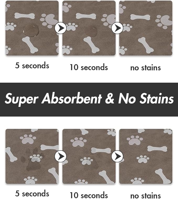 MontVoo Dog Food Mat-Pet Feeding Mat for Food and Water-No Stains Quick Dry Dispenser Cat Bowl Mat for Messy Drinkers(12"X19" Brown)