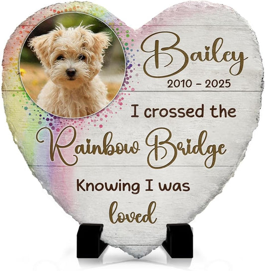 Personalized Pet Memorial Stones for Dogs - Rainbow Bridge Dog Memorial Gifts - Custom Heart Stone Plaque for Grave Markers - Loss Sympathy Gift