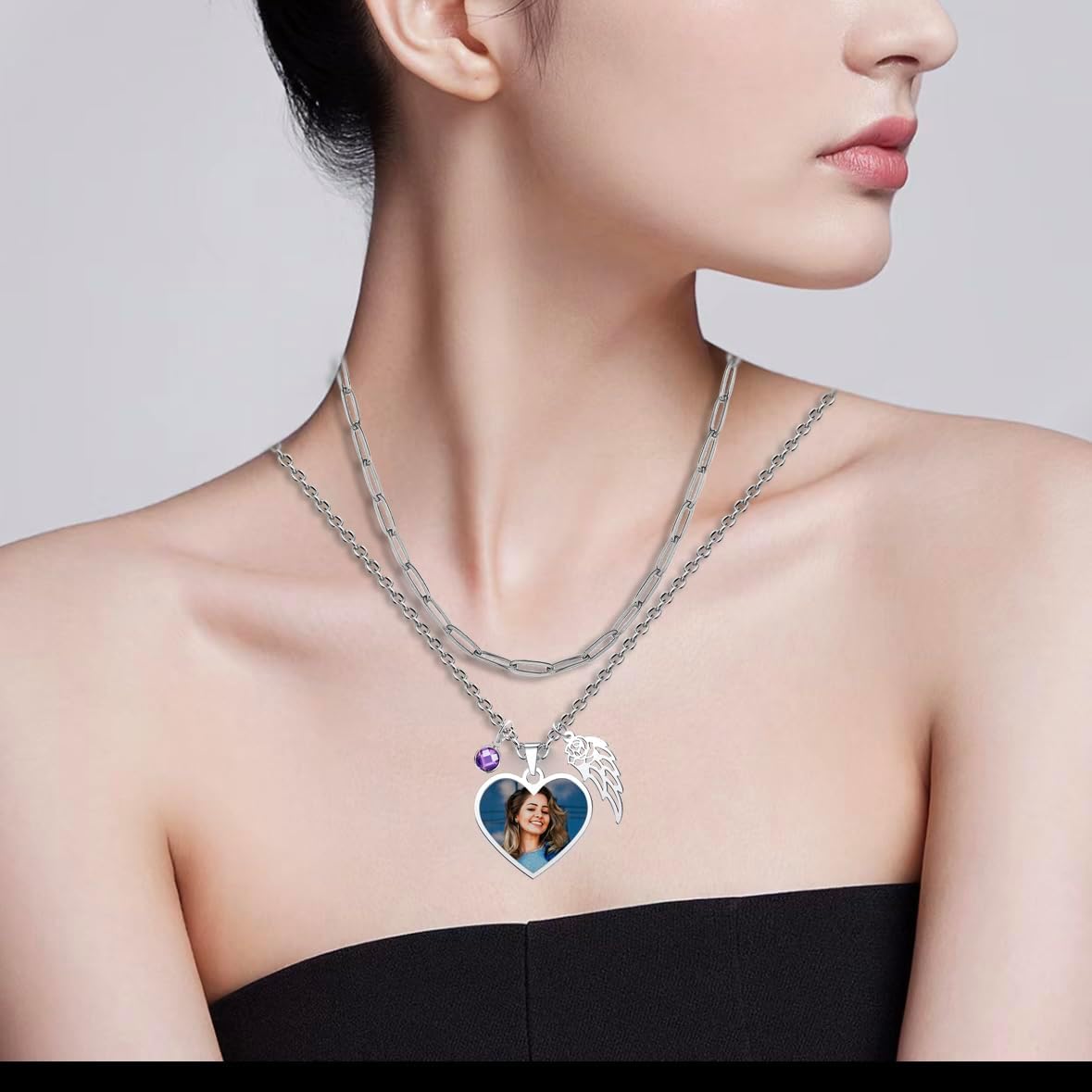 CharmSStory Personalized Photo Necklaces Custom Engraved Name Necklace Memory Keepsake Picture Necklace Pendant Customized Gifts for Women Men