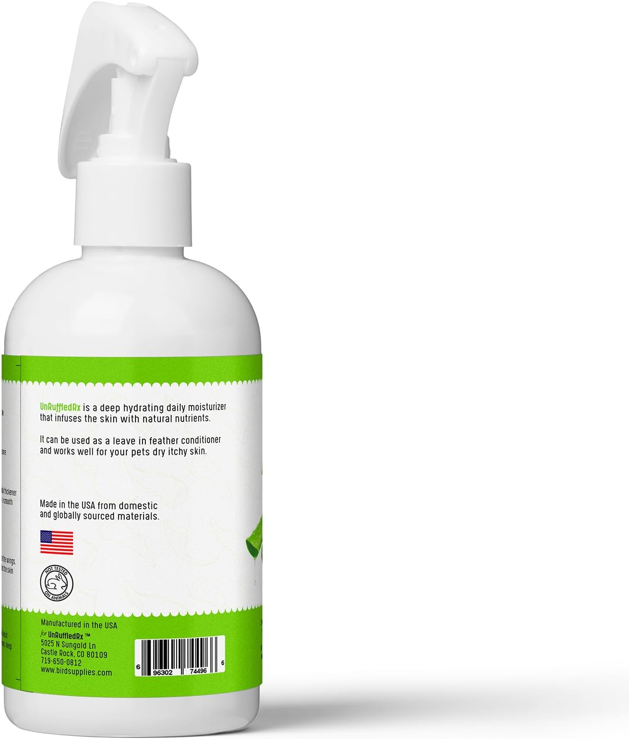 UnRuffledRx™ Aloe Vera Bird Spray for Birds (Pack of 2)- Daily Relief for Itchy, Dry Skin - 8oz in Each Pack Bird Bath Mist - Safe if Ingested, Natural, Odor-Free, Made in USA