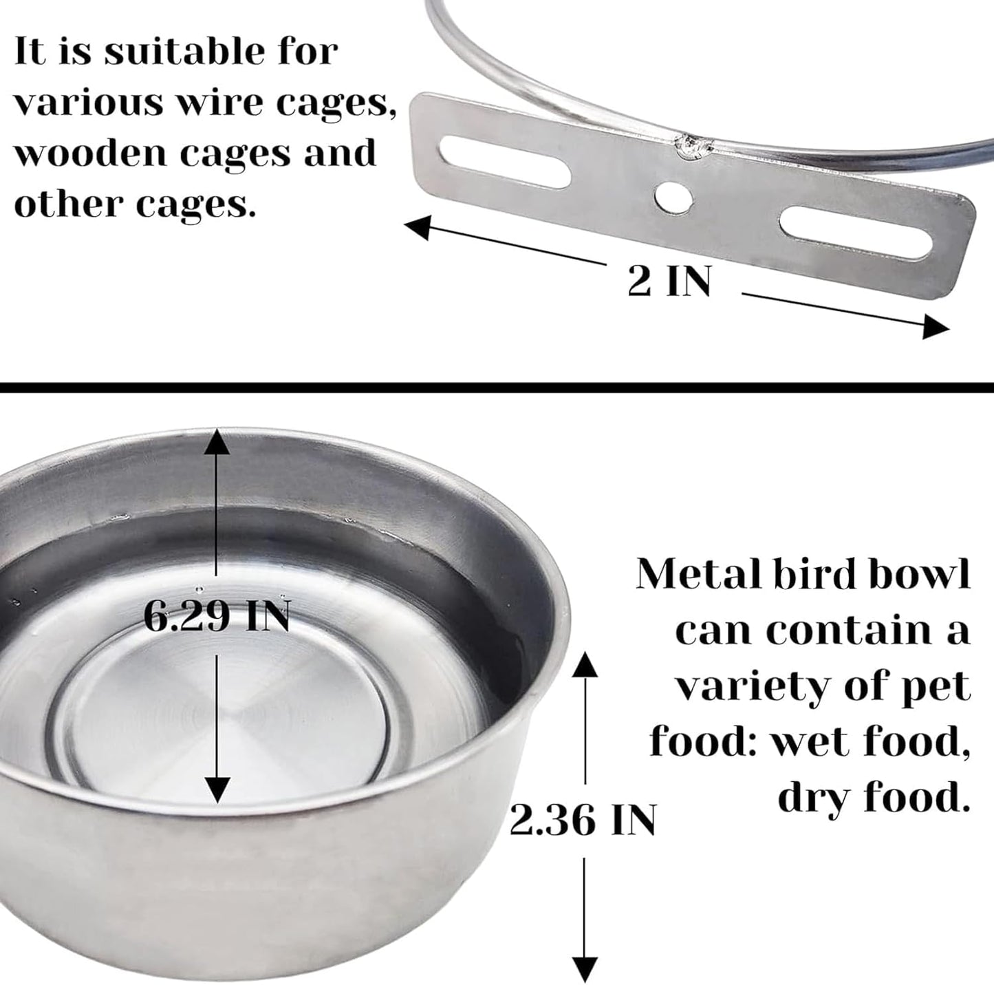 PINVNBY 2pcs Stainless Steel Bird Bowl Water Dish for Parrot, Parakeet, African Greys, Conure, Cockatiels, Lovebird, Budgie, Chinchilla（Three Screws Size: XL）