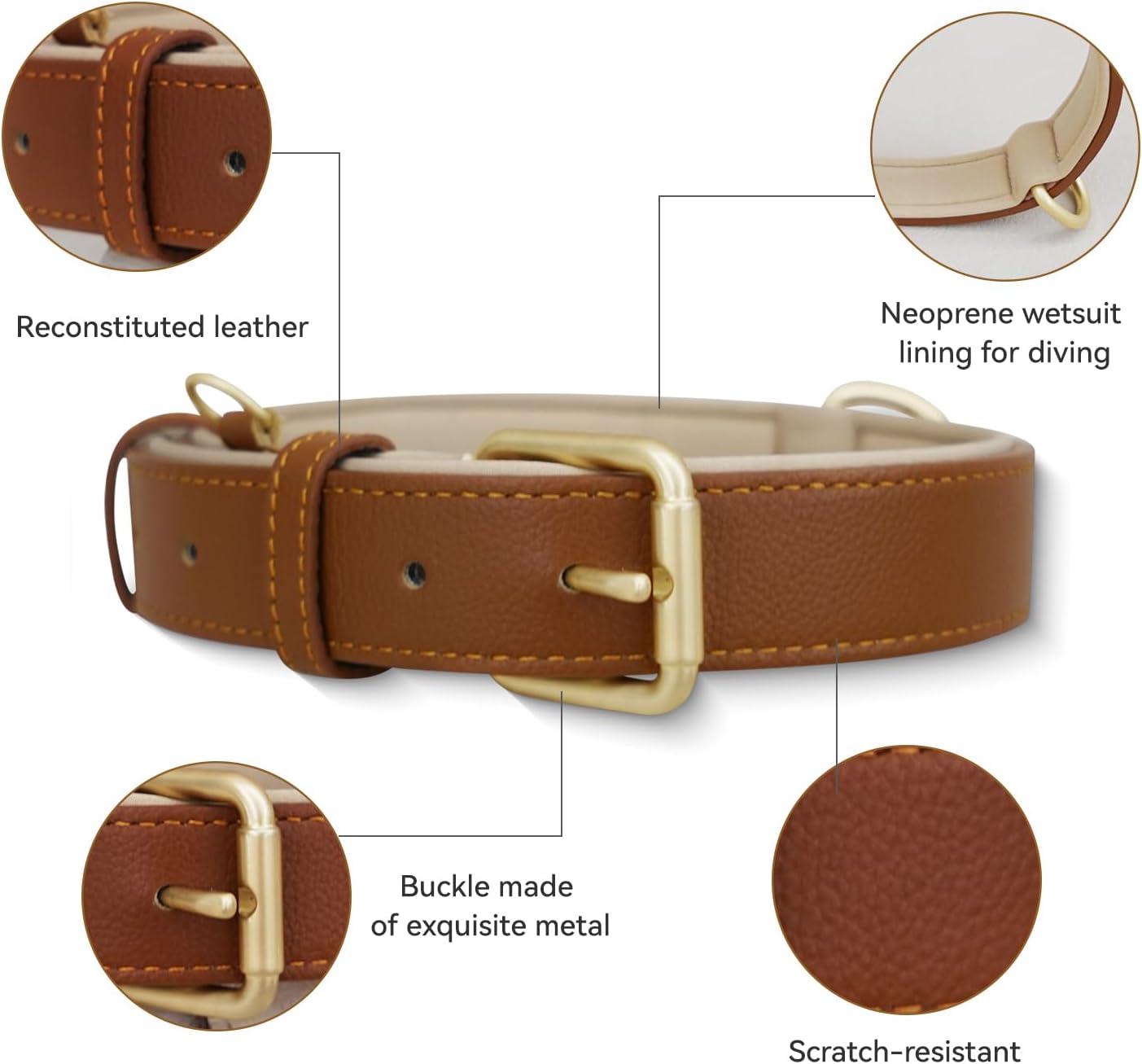 Dog Collar Soft Padded Heavy Duty Strong Collars Comfortable Basic Pet Collar with Adjustable Rust-Proof Metal Buckle Best Gift for Small Medium Large,Brown,M