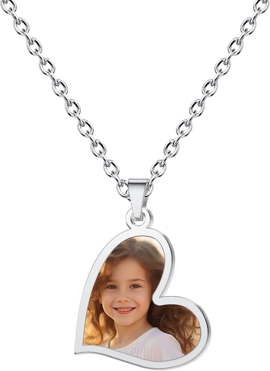 CharmSStory Personalized Photo Necklaces Custom Engraved Name Necklace Memory Keepsake Picture Necklace Pendant Customized Gifts for Women Men