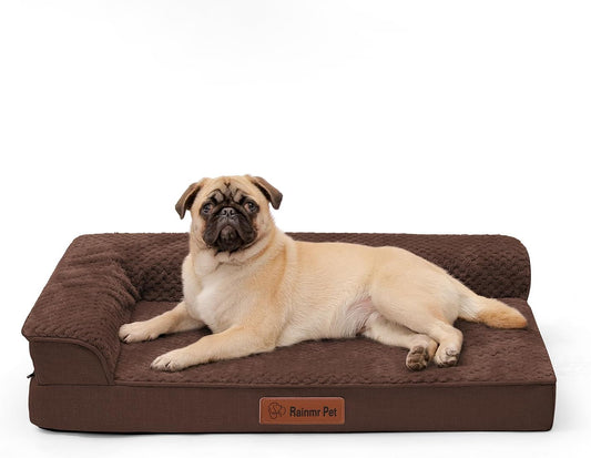 Orthopedic Dog Bed Medium Size Dog, Memory Foam Pet Bed for Small and Medium Dogs, Washable Removable Cover, Nonskid Bottom, Waterproof, 35x23x6 Inches, Brown Grey
