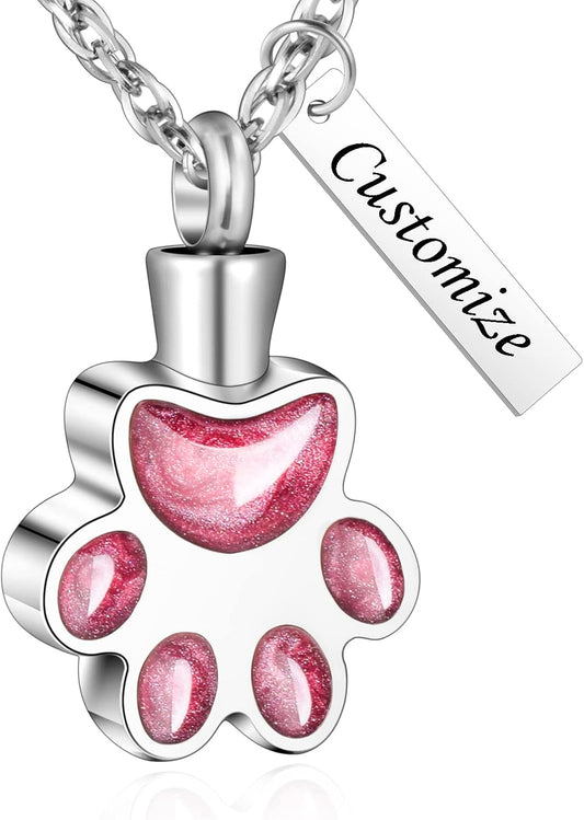 abooxiu Paw Print Urn Necklace for Ashes Cremation Necklace for Pet Ashes Stainless Steel Ash Necklace Memorial Ash Holder